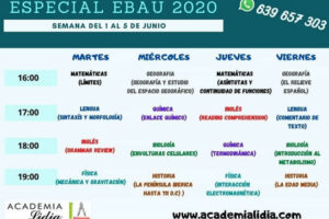 Intensivo EBAU horarios 1 junio 2020