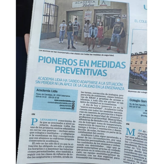 Academia en Salamanca con medidas preventivas