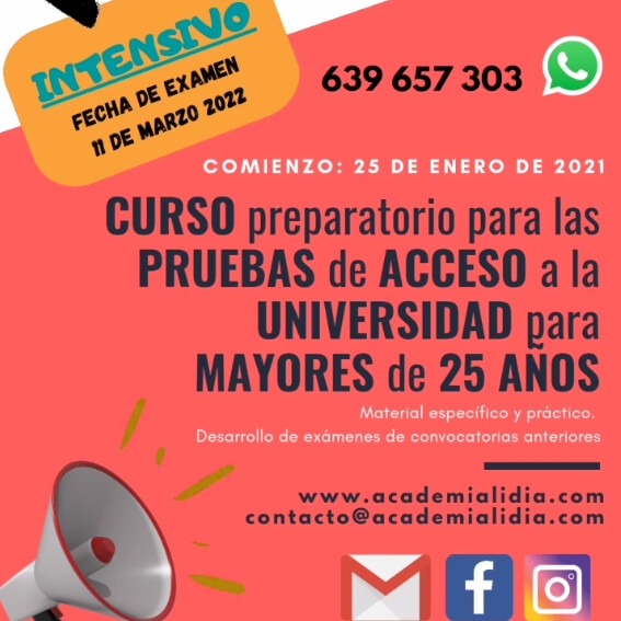 Curso Intensivo Pruebas Universidad Mayores 25 años